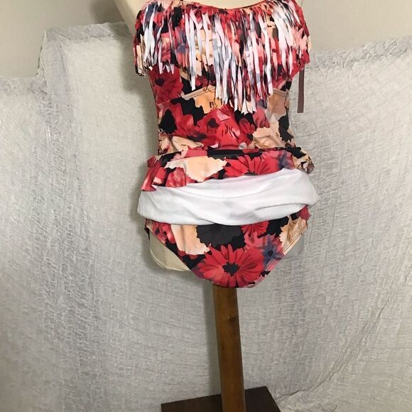 Meet Curve NWT Floral Fringe One Piece Swimdress Size XL - Picture 5 of 8